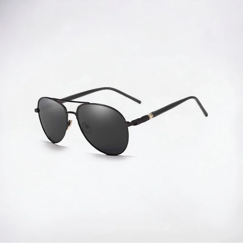 Mens Aviator Sunglasses Black Metal Frame Gray Polarized Lenses New